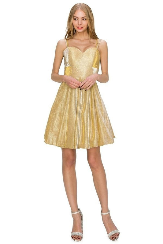 Metallic Short Party Dress by Cinderella Couture USA AS8011J-GOLD