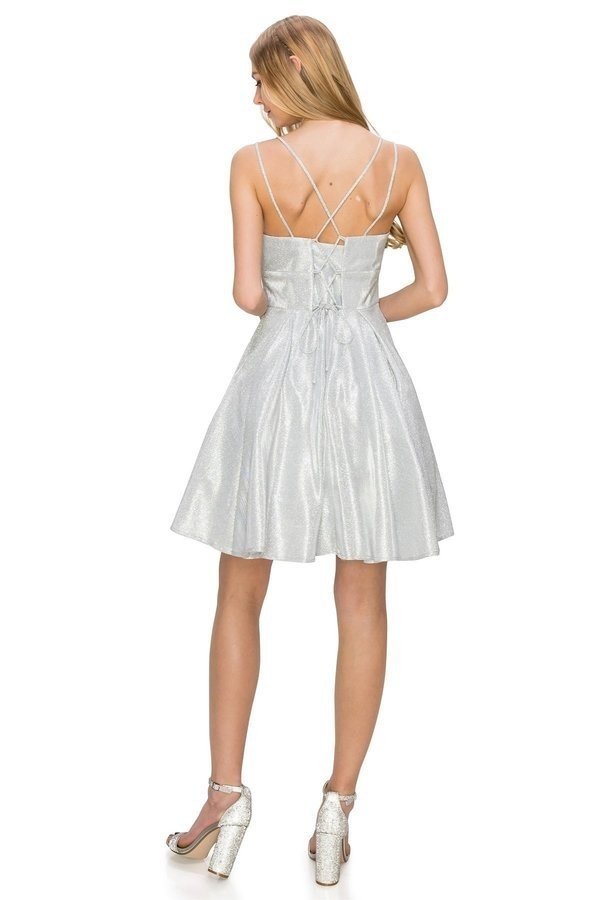 Shinny Metallic Party Short Dress by Cinderella Couture USA AS8011J-SILVER