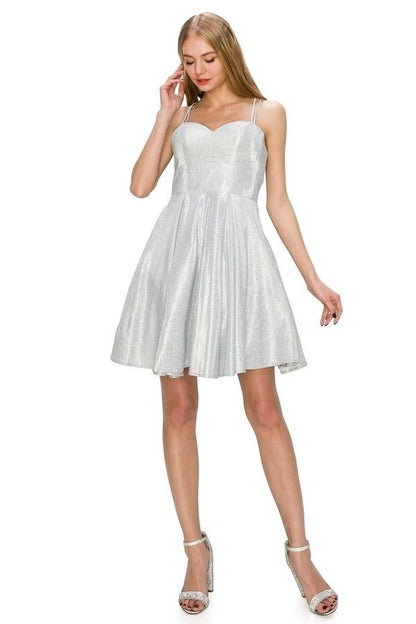 Shinny Metallic Party Short Dress by Cinderella Couture USA AS8011J-SILVER