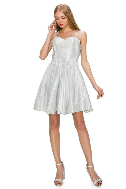 Shinny Metallic Party Short Dress by Cinderella Couture USA AS8011J-SILVER