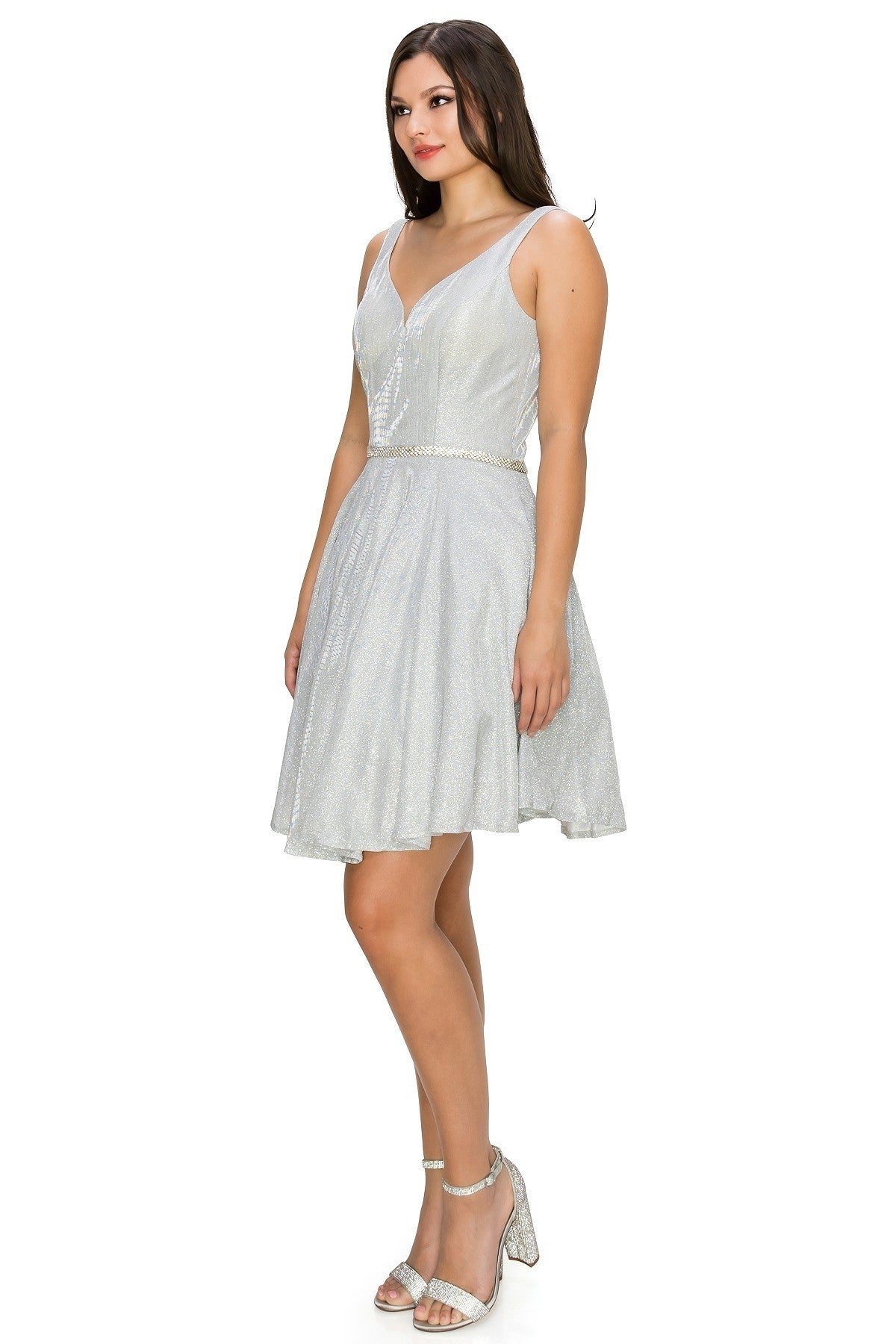 Mattalic Party Short Dress Cinderella Couture USA AS8013J-SILVER