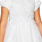Puff Sleeve Floral Pearl Bead Lace Tulle Flower Girl Dress by Cinderella Couture USA AS2012
