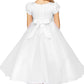 Puff Sleeve Floral Pearl Bead Lace Tulle Flower Girl Dress by Cinderella Couture USA AS2012