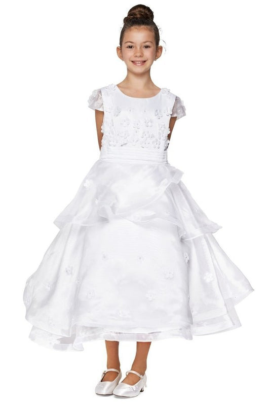 Cap Sleeve Satin Floral Organza Flower Girl Dress by Cinderella Couture USA AS2903