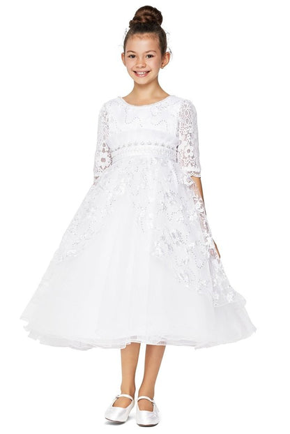 3/4 Sleeve Rhinestone Beaded Flower Girl Dress by Cinderella Couture USA AS2908