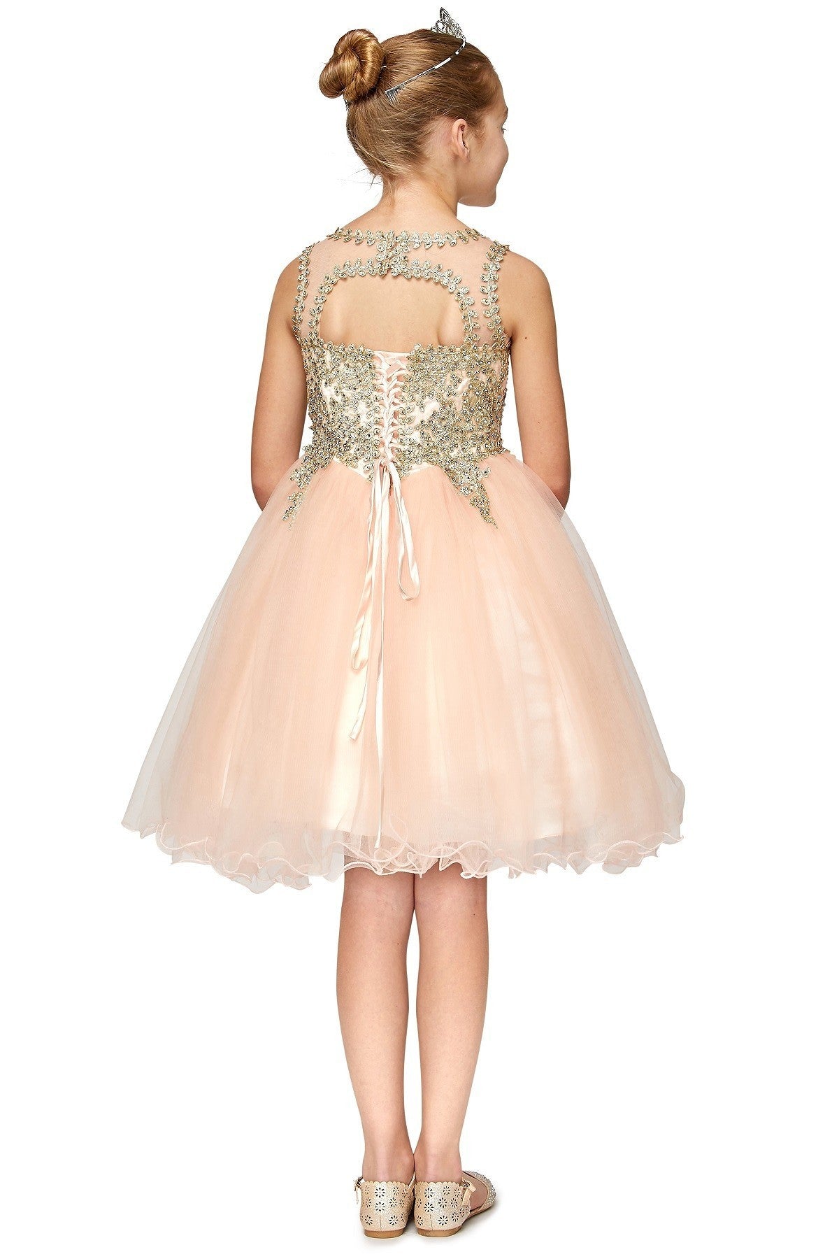 Gold Lace Rhinestone Tulle Girl Party Dress by Cinderella Couture USA AS5017
