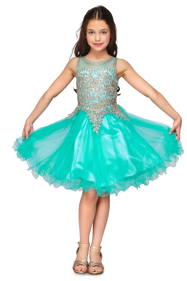 Gold Lace Rhinestone Tulle Girl Party Dress by Cinderella Couture USA AS5017