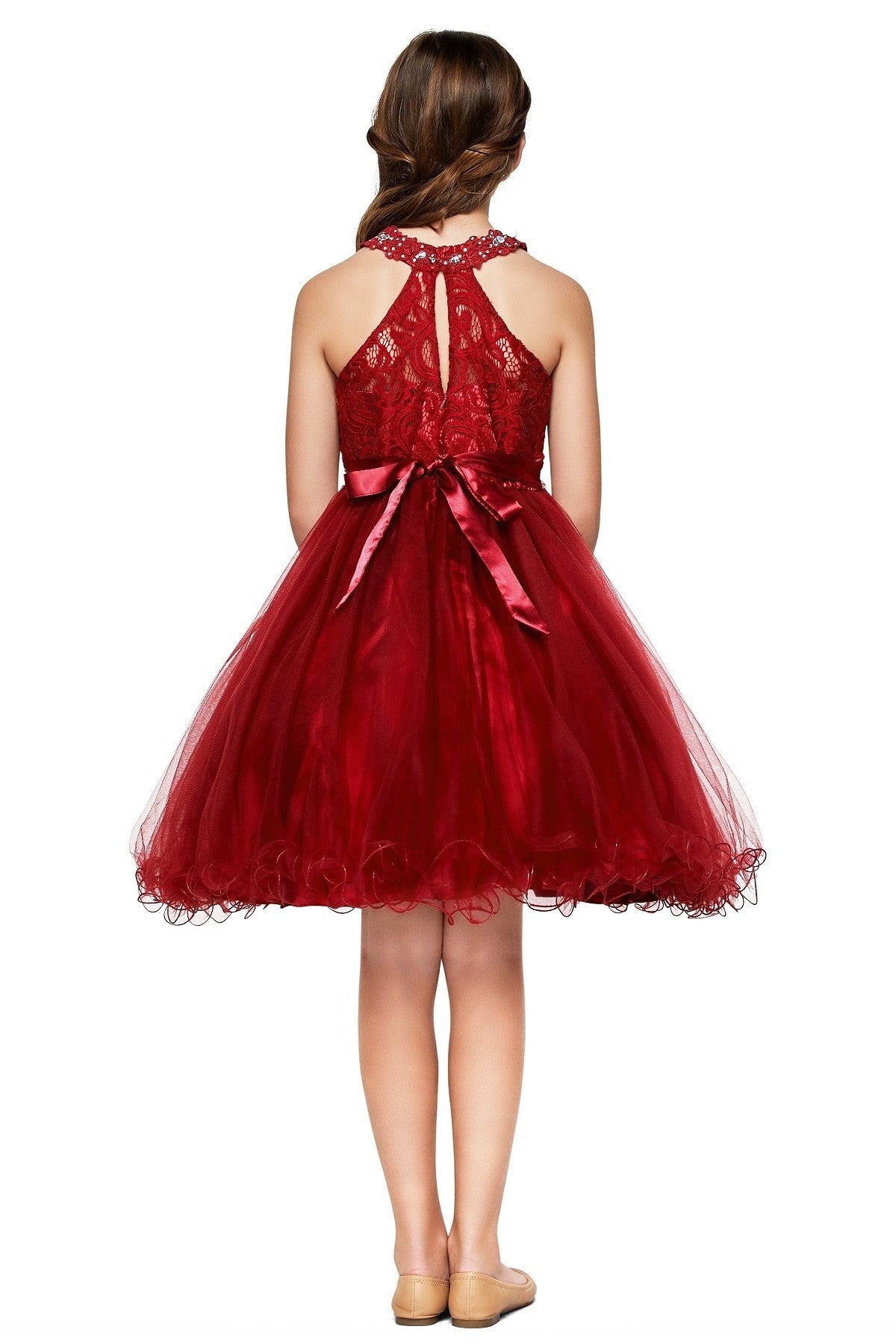 Halter Beaded Rhinestone Tulle Dress by Cinderella Couture USA 5040