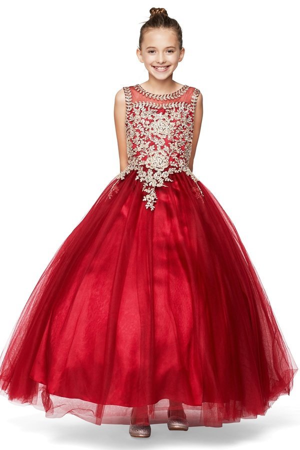 Floral Lace Rhinestone Tulle Girl Mini Quince by Cinderella Couture USA AS5041