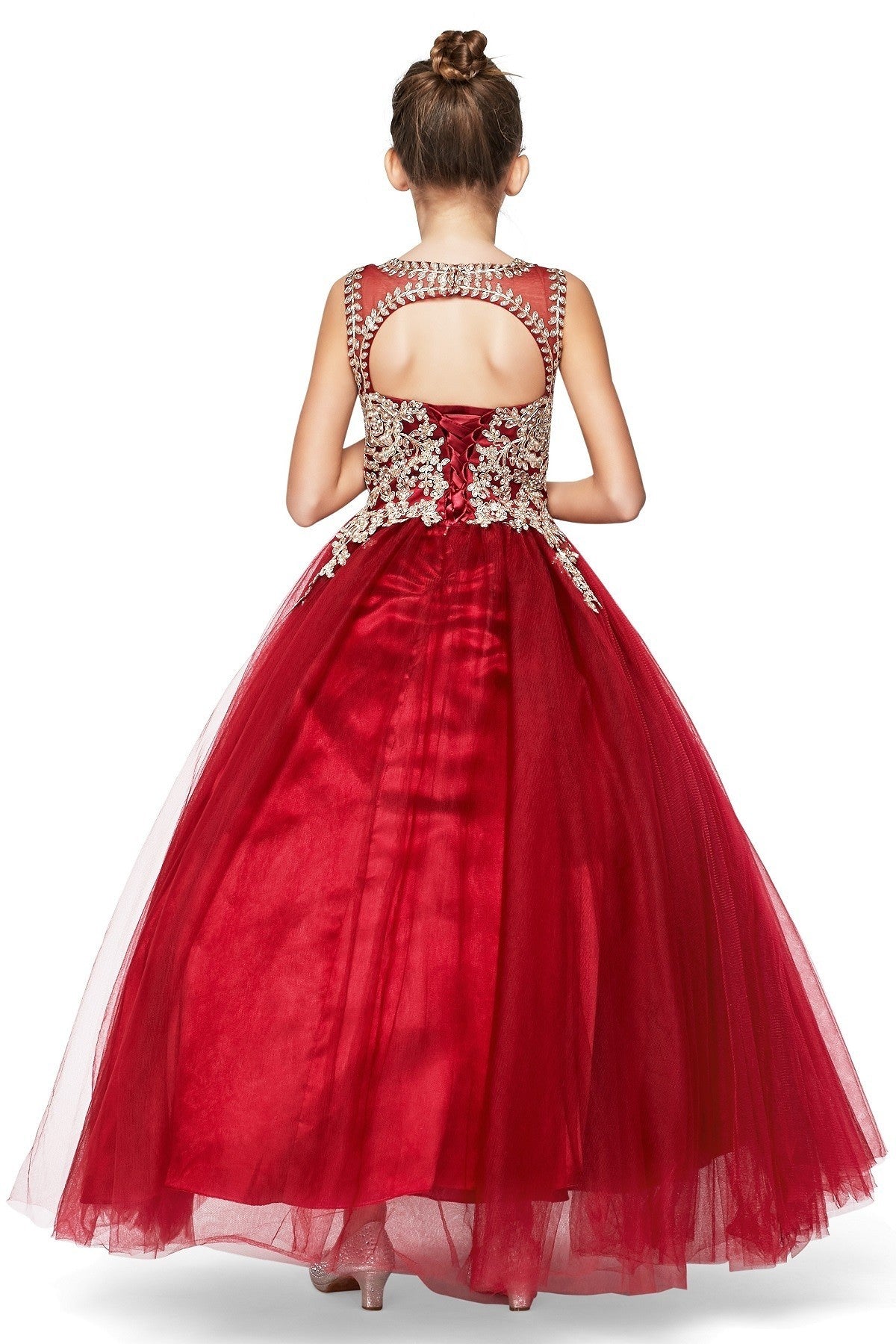 Floral Lace Rhinestone Tulle Girl Mini Quince by Cinderella Couture USA AS5041