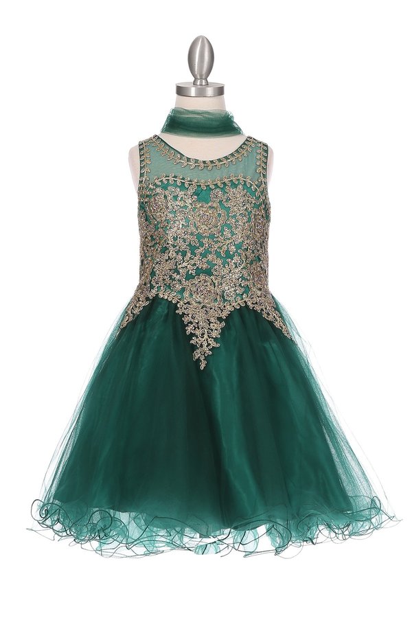 Gold Lace Rhinestone Tulle Girl Party Dress by Cinderella Couture USA AS5017