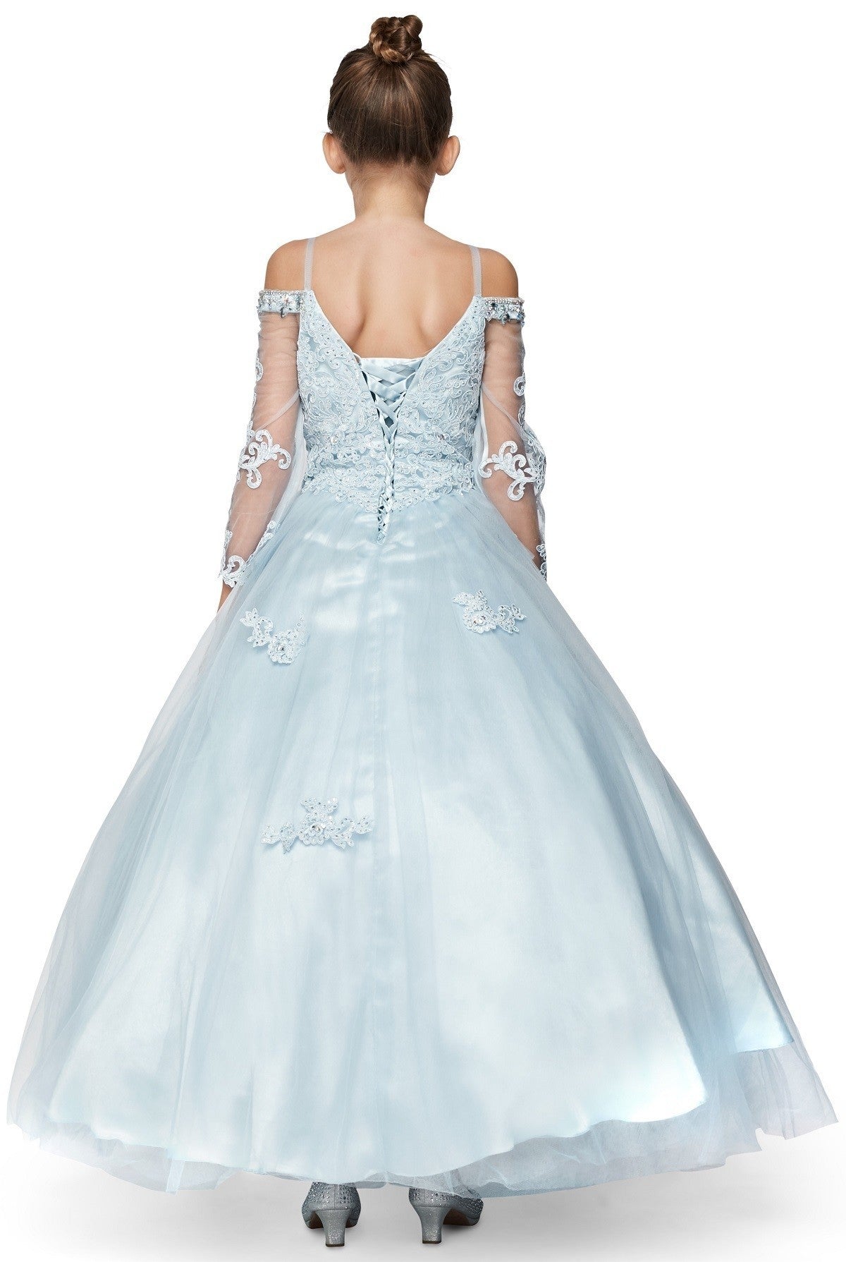 Long Sleeve Tulle Satin Girl Mini Quince by Cinderella Couture USA AS8002