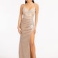 Champagne Embroidered Glitter Mermaid Slit Women Formal Dress - GL3030 - Special Occasion-Curves