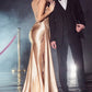 Champagne Fitted Soft Satin Slit Gown CDS417 - Women Evening Formal Gown - Special Occasion