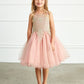 Dusty Rose Girl Dress with Floral Applique Bodice - AS7013