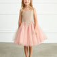 Dusty Rose Girl Dress with Floral Applique Bodice - AS7013