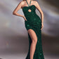 Emerald Fitted Halter Sequin Slit Gown CD883 - Women Evening Formal Gown - Special Occasion