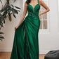 Emerald Fitted Soft Satin Slit Gown CDS417 - Women Evening Formal Gown - Special Occasion
