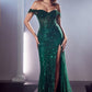 Emerald Off The Shoulder Sequin Gown CD0203 - Women Evening Formal Gown - Special Occasion-Curves