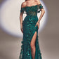 Emerald Off the Shoulder Sheath Corset Slit Gown J832 - Women Evening Formal Gown - Special Occasion
