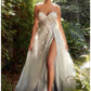 Strapless Floral Applique Tulle A-Line Slit Gown by Andrea & Leo Couture A1089 PENELOPE GOWN - Special Occasion
