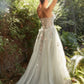 Strapless Floral Applique Tulle A-Line Slit Gown by Andrea & Leo Couture A1089 PENELOPE GOWN - Special Occasion