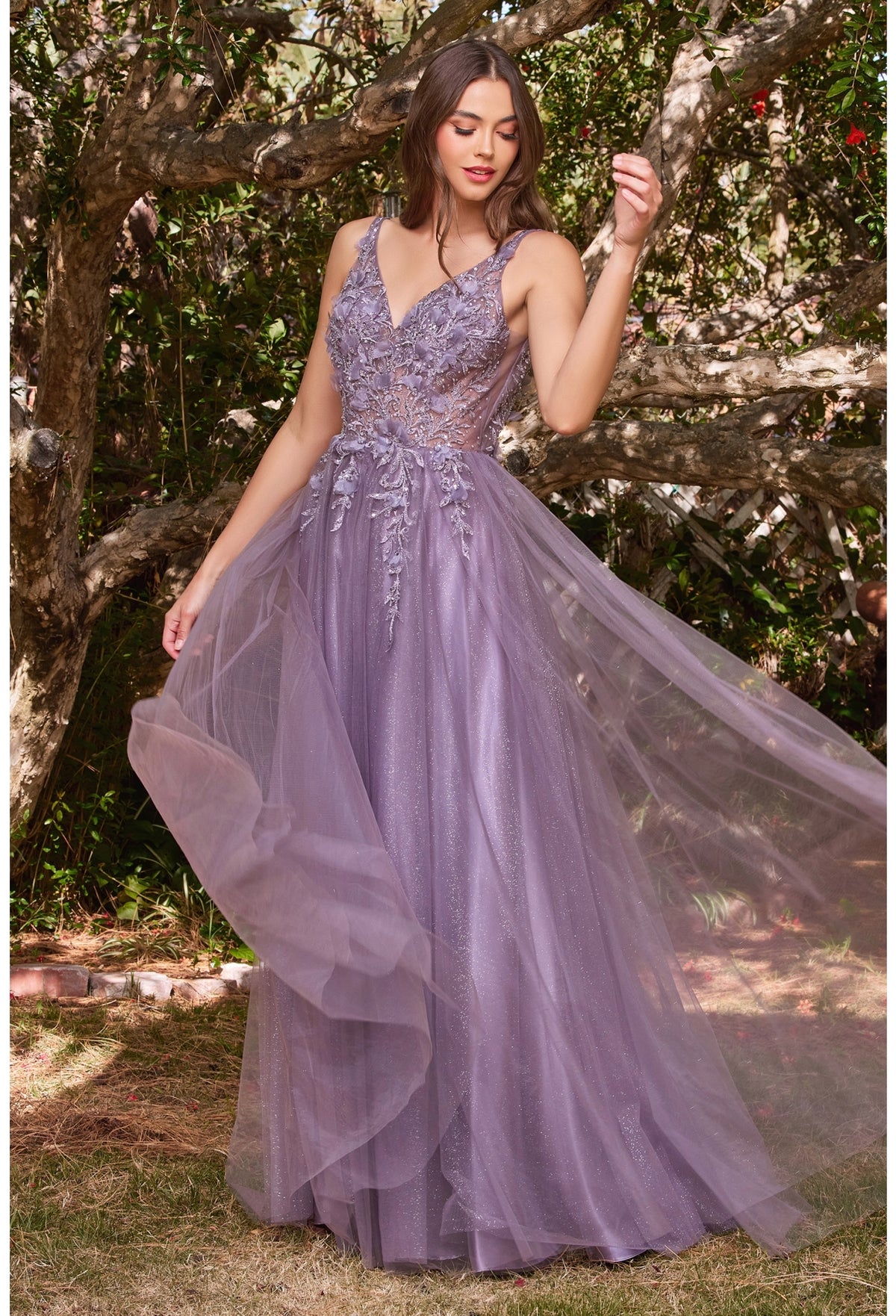 Floral Tulle A-line Women Formal Evening Gown - Cinderella Divine CD0181 -Special Occasion/Curves