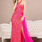 Fuchsia Sequin Glitter Asymmetric Mermaid Women Formal Dress - GL3133 - Special Occasion-Curves