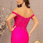 Fuchsia_3 Glitter Sheer Bodice Mermaid Slit Gown GL3162 - Women Formal Dress- Special Occasion-Curves