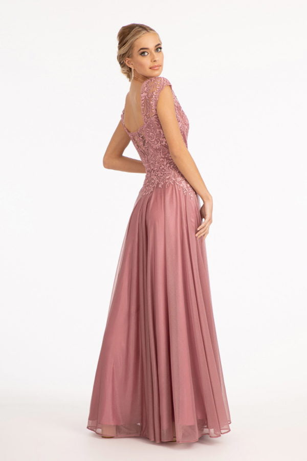 Elizabeth K - GL3068 - Embroidered A-line Cap Sleeve Scoop-Neck Gown- Special Occasion/Curves