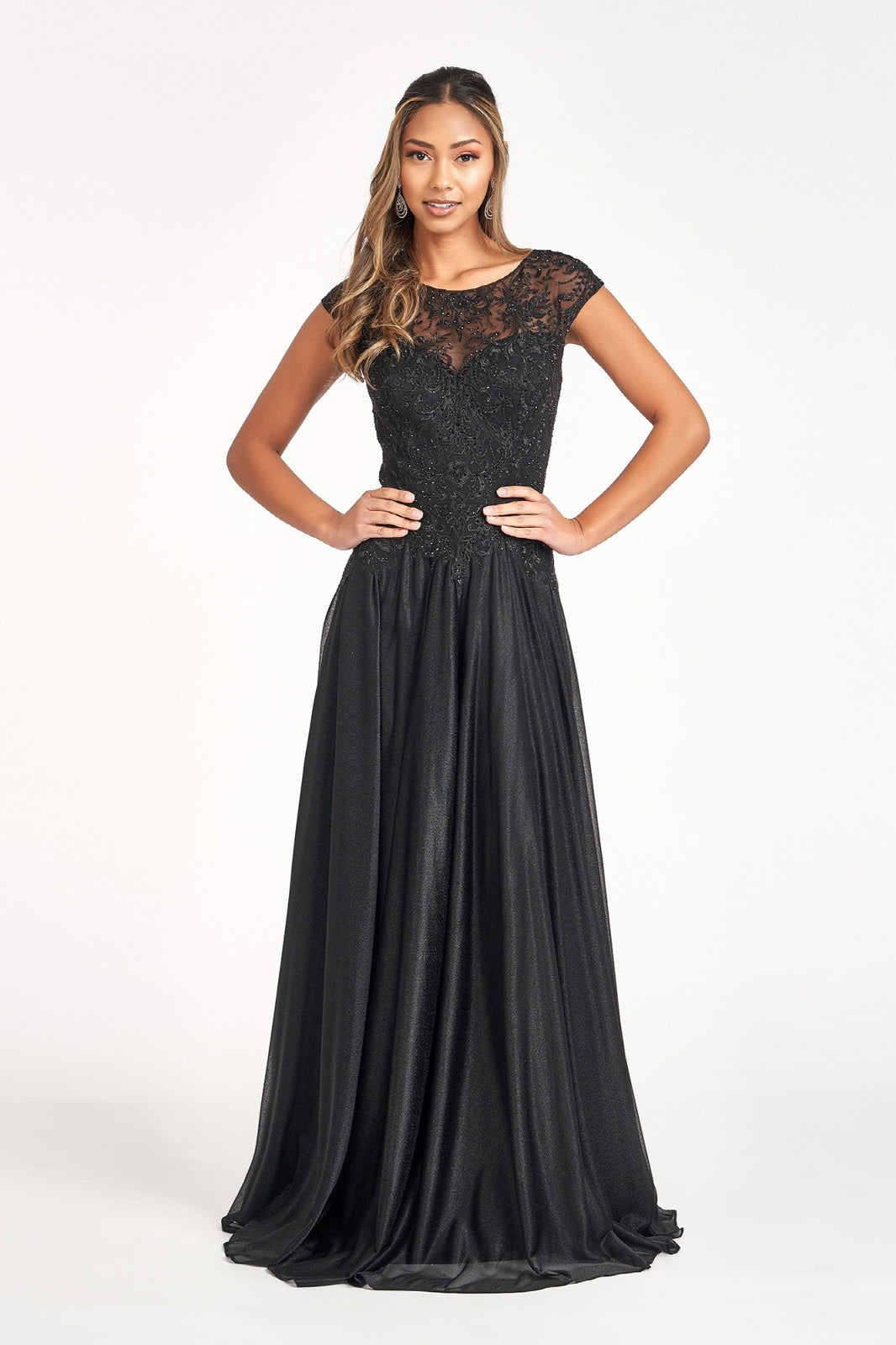 Elizabeth K - GL3068 - Embroidered A-line Cap Sleeve Scoop-Neck Gown- Special Occasion/Curves