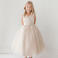 Gold Girl Dress with Glitter V-Neck Tulle Dress - AS5698