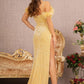 Gold_1 Sequin Cut-away Shoulder Mermaid Slit Women Formal Dress - GL3149 - Special Occasion-Curves
