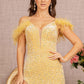 Gold_2 Sequin Cut-away Shoulder Mermaid Slit Women Formal Dress - GL3149 - Special Occasion-Curves