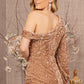 Gold_3 Sequin Asymmetric Velvet Mermaid Dress - GL3159 - Special Occasion-Curves