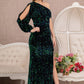 Green Sequin Asymmetric Velvet Mermaid Dress - GL3159 - Special Occasion-Curves