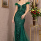 Green Sheer Bodice Glitter Trumpet Dress GL3130 - Women Formal Dress - Special Occasion-Curves
