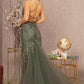 Green_1 Asymmetric Glitter Mesh Mermaid Dress GL3161 - Women Formal Dress - Special Occasion-Curves