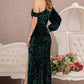 Green_1 Sequin Asymmetric Velvet Mermaid Dress - GL3159 - Special Occasion-Curves