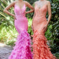 Hotpink-Orange Fitted Feather Mermaid Gown A1116 Penelope Gown - Special Occasion