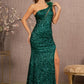 Hunter Green Sheer Bodice Sequin Mermaid Women Formal Dress - GL3129 - Special Occasion-Curves