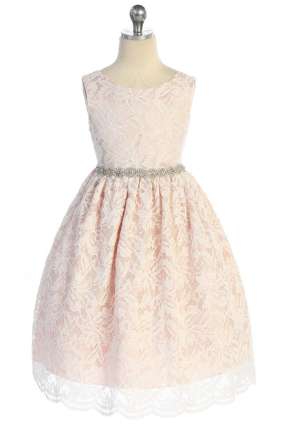 Lace V Back Bow with Rhinestone Trim Girl Party Dress by AS526-A Kids Dream - Girl Formal Dresses