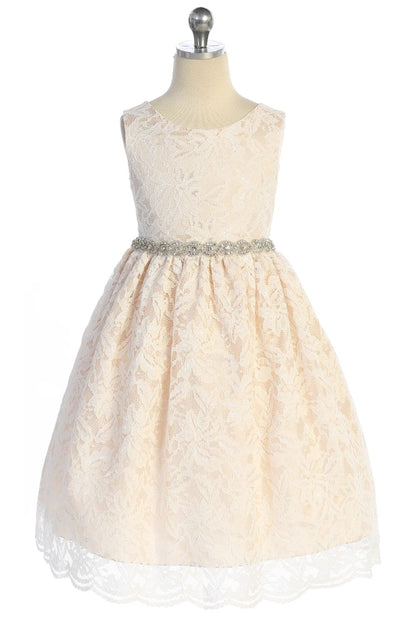 Lace V Back Bow with Rhinestone Trim Girl Party Dress by AS526-A Kids Dream - Girl Formal Dresses