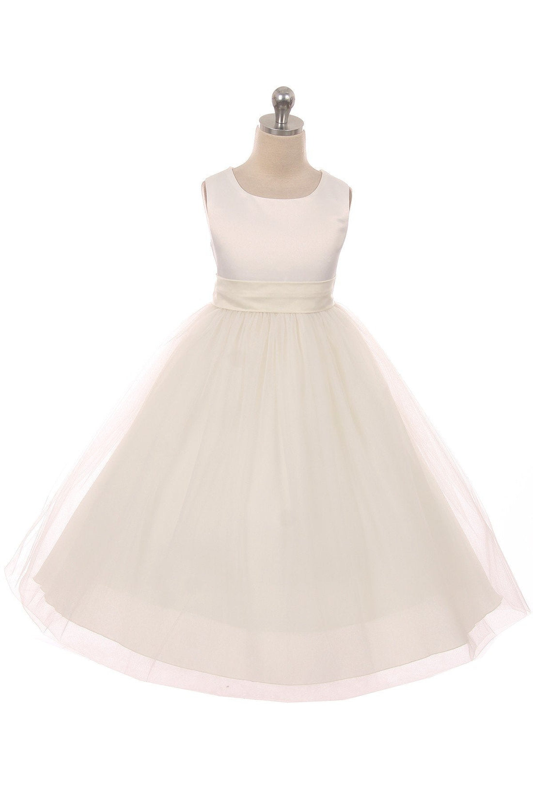 Ivory Girl Dress - Ivory Satin Sash Bow Girl Dress - AS411 Kids Dream