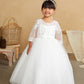 Ivory Girl Dress with Illusion Neckline and Applique Dress - AS5830