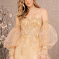 Light Gold_3 Sequin Sheer Bodice Sweetheart A-Line Dress GL3118 - Women Formal Dress -Special Occasion-Curves