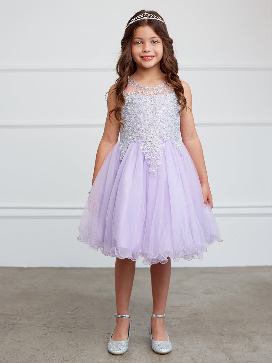 Lilac Girl Dress with Floral Applique Bodice - AS7013