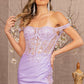 Lilac_2 Glitter Sheer Bodice Mermaid Slit Gown GL3162 - Women Formal Dress- Special Occasion-Curves