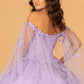 Lilac_4 GL3110 - Butterfly Applique Glitter Quinceanera Dress