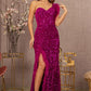 Magenta_2 Asymmetric Feather Mermaid Women Formal Dress - GL3154 - Special Occasion-Curves